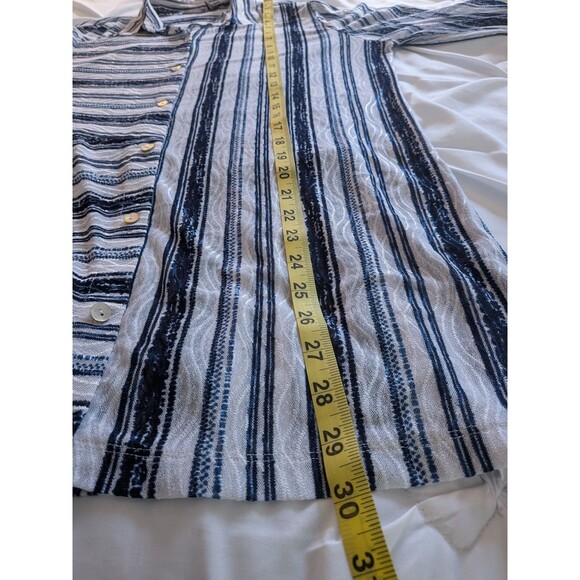 Chicos Travelers Top Womens L/2 Blue Sheer Mesh Button Up Stripe Shirt Coverup - Picture 13 of 13